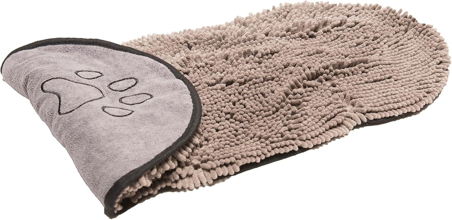 the Dirty Dog Shammy - Fast Drying Plush Shammy Towel with Dual Hand Pockets and Elastic - Super Absorbent Microfiber and Machine Washable - Grey